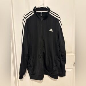 Adidas Black and White Windbreaker with Iconic Stripes. Size 2XL